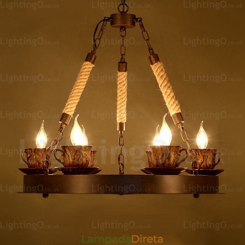 Luminária pendente rústica de 9 luzes