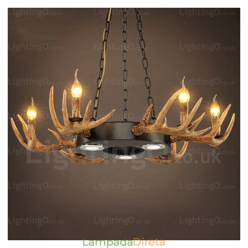 9 Luz Vintage Retro Rústico Chifre Lustre Pendente Luz