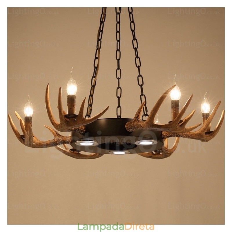 9 Luz Vintage Retro Rústico Chifre Lustre Pendente Luz