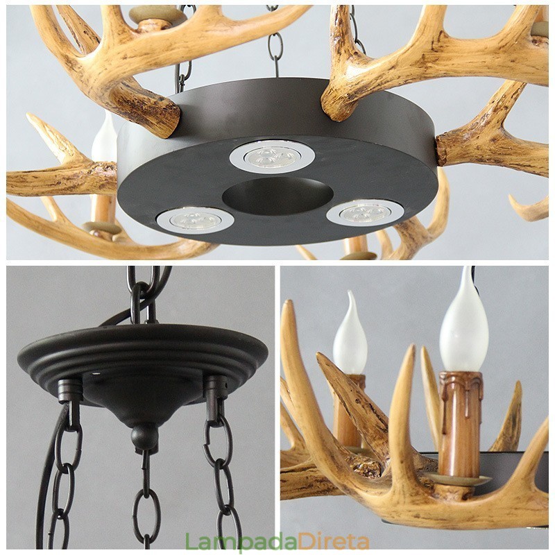 9 Luz Vintage Retro Rústico Chifre Lustre Pendente Luz