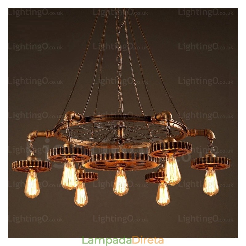 Luminária pendente retrô vintage de 7 luzes