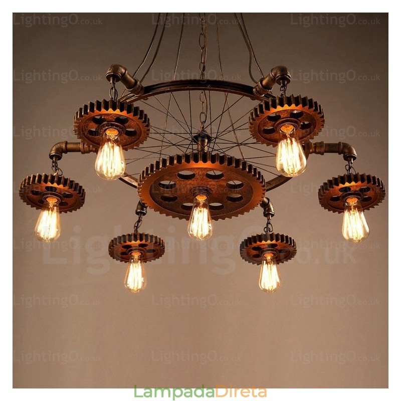 Luminária pendente retrô vintage de 7 luzes