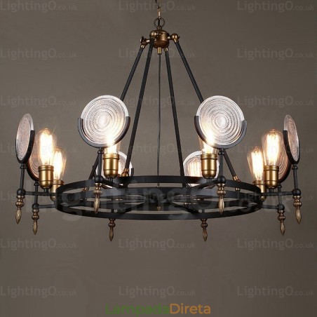 Luminária pendente retrô vintage de 6 luzes com cúpula de vidro Luminária pendente retrô vintage de 6 luzes com cúpula de vidro