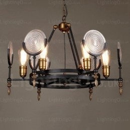 Luminária pendente retrô vintage de 6 luzes com cúpula de vidro