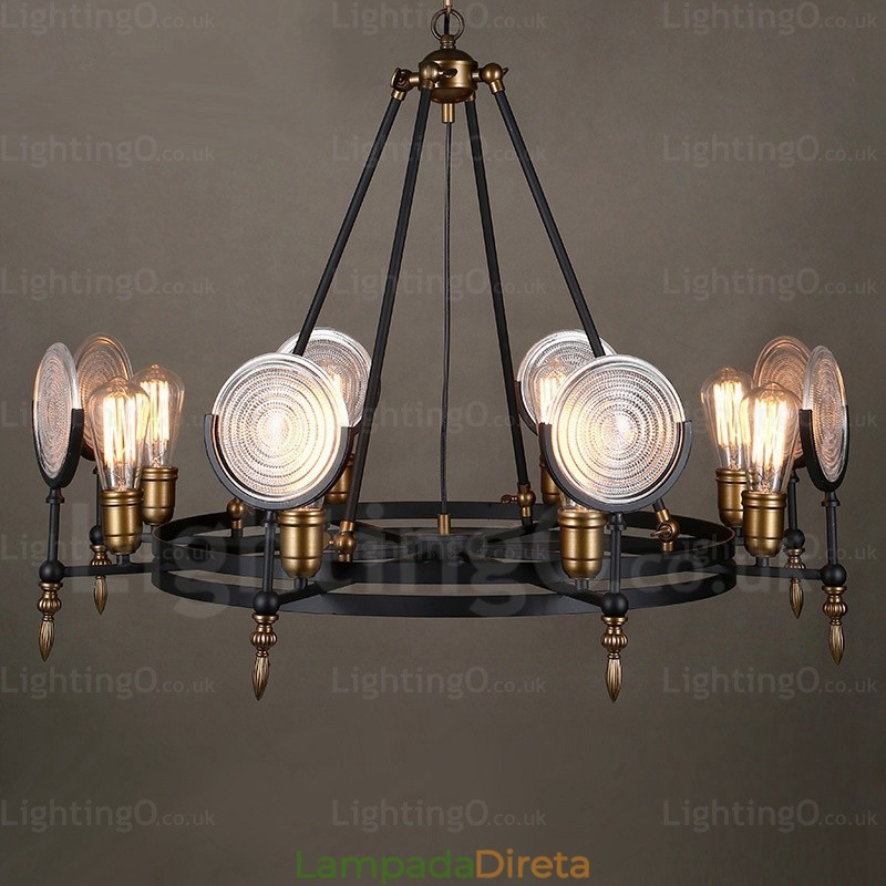 Luminária pendente retrô vintage de 6 luzes com cúpula de vidro