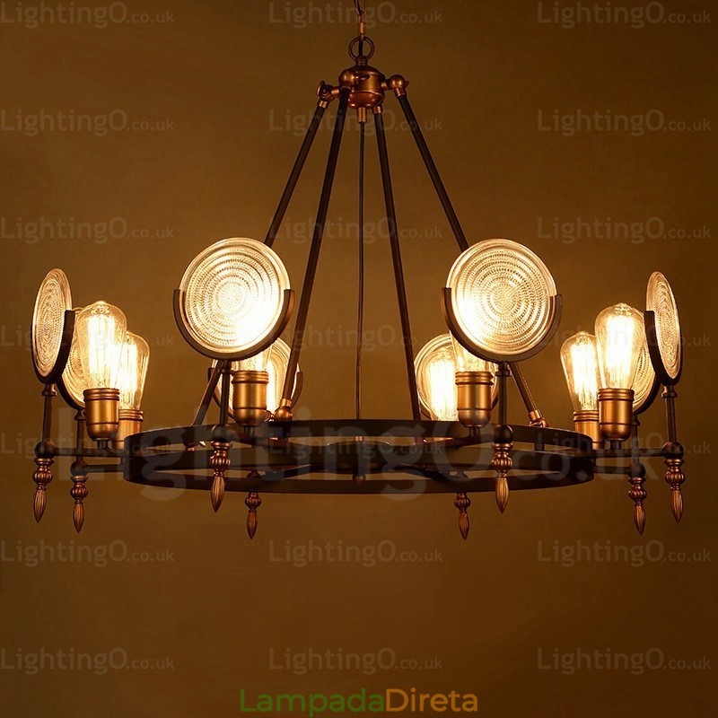 Luminária pendente retrô vintage de 6 luzes com cúpula de vidro