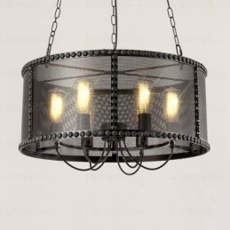 Luminária pendente retrô vintage de 6 luzes com cúpula de aço inoxidável