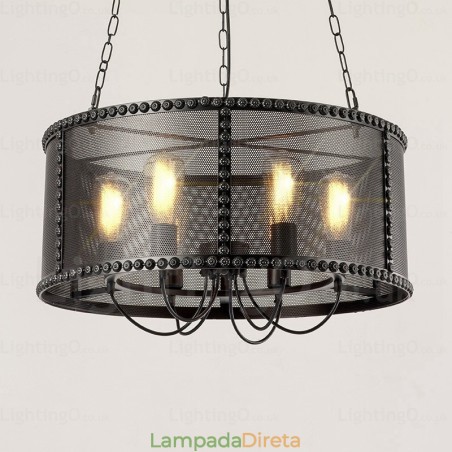 Luminária pendente retrô vintage de 6 luzes com cúpula de aço inoxidável Luminária pendente retrô vintage de 6 luzes com cúpula de aço inoxidável