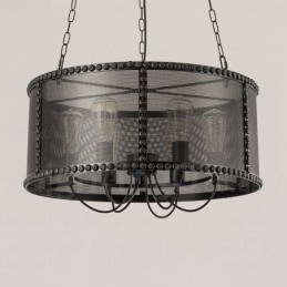 Luminária pendente retrô vintage de 6 luzes com cúpula de aço inoxidável