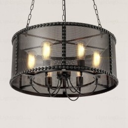 Luminária pendente retrô vintage de 6 luzes com cúpula de aço inoxidável