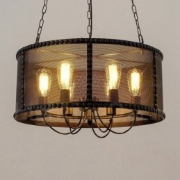 Luminária pendente retrô vintage de 6 luzes com cúpula de aço inoxidável