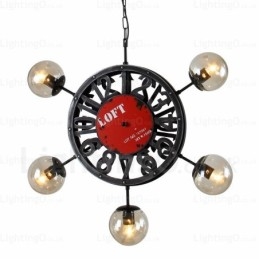 Luminária pendente retrô vintage de 5 luzes com cúpula de vidro
