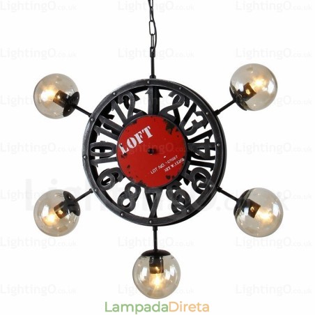 Luminária pendente retrô vintage de 5 luzes com cúpula de vidro Luminária pendente retrô vintage de 5 luzes com cúpula de vidro