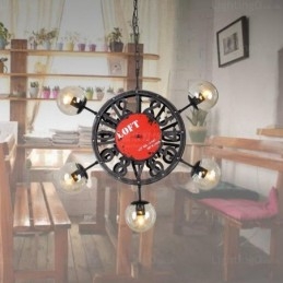 Luminária pendente retrô vintage de 5 luzes com cúpula de vidro