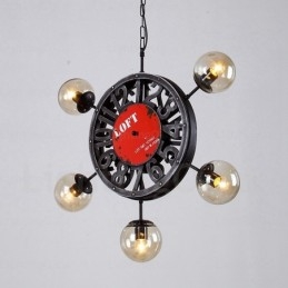 Luminária pendente retrô vintage de 5 luzes com cúpula de vidro