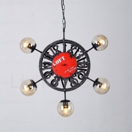Luminária pendente retrô vintage de 5 luzes com cúpula de vidro