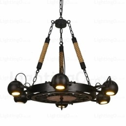Luminária pendente retrô vintage de 6 luzes com cúpula de aço inoxidável