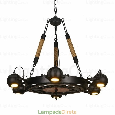 Luminária pendente retrô vintage de 6 luzes com cúpula de aço inoxidável Luminária pendente retrô vintage de 6 luzes com cúpula de aço inoxidável