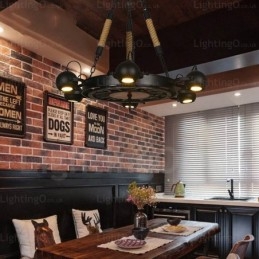 Luminária pendente retrô vintage de 6 luzes com cúpula de aço inoxidável