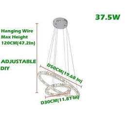 Luminária pendente de cristal moderna com 2 anéis e três lados K9, luminárias de teto internas de cristal