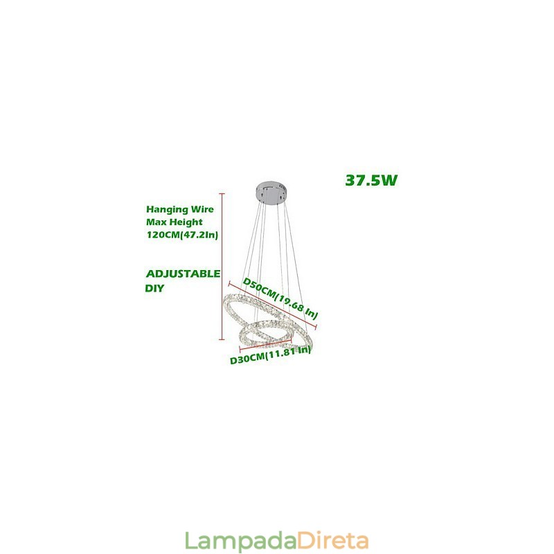 Luminária pendente de cristal moderna com 2 anéis e três lados K9, luminárias de teto internas de cristal