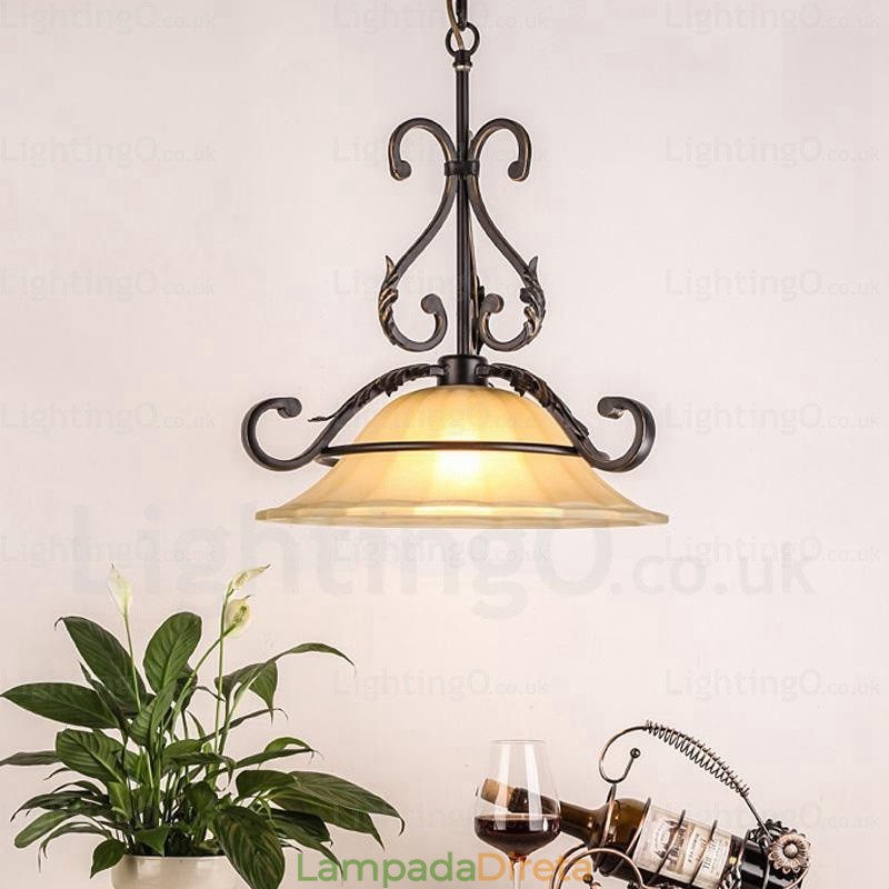 1 luz pendente rústica country com cúpula de vidro