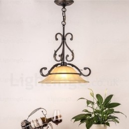 1 luz pendente rústica country com cúpula de vidro