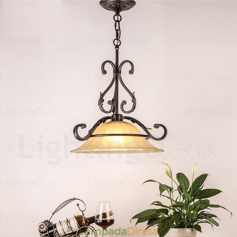 1 luz pendente rústica country com cúpula de vidro