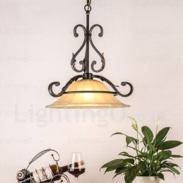 1 luz pendente rústica country com cúpula de vidro