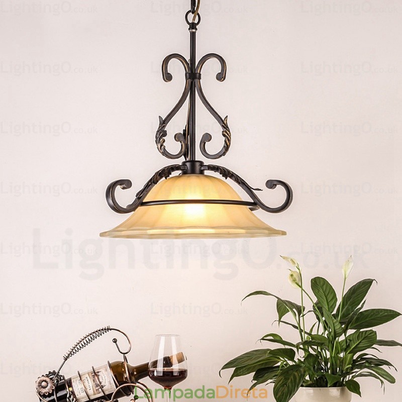 1 luz pendente rústica country com cúpula de vidro