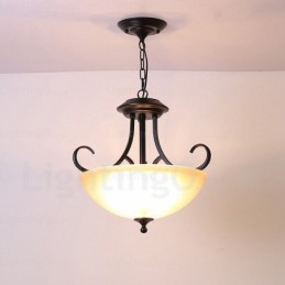 Luminária pendente rústica de 3 luzes com cúpula de vidro