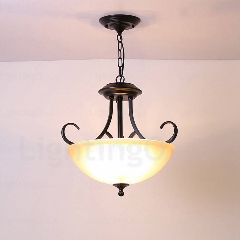Luminária pendente rústica de 3 luzes com cúpula de vidro