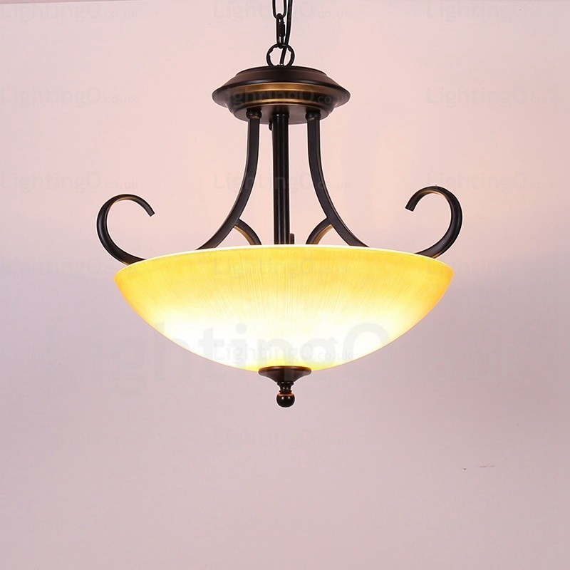 Luminária pendente rústica de 3 luzes com cúpula de vidro
