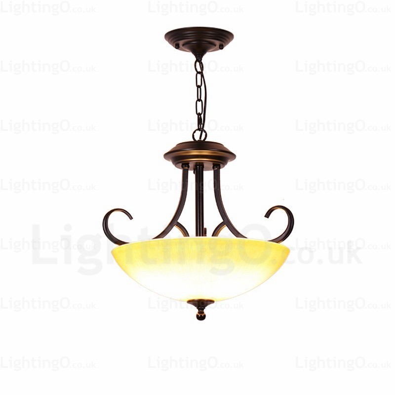 Luminária pendente rústica de 3 luzes com cúpula de vidro