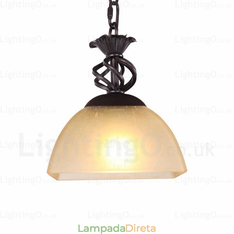 1 luz pendente rústica country com cúpula de vidro