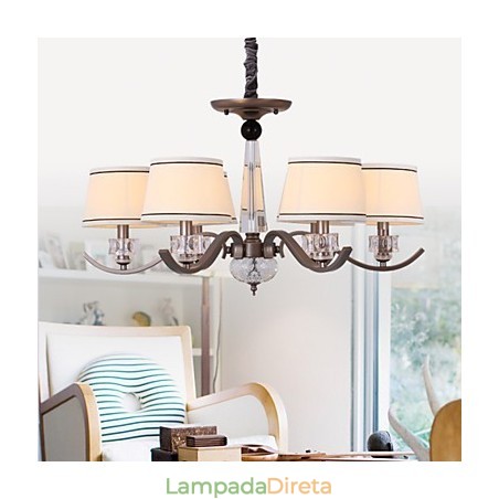 Lustre de Cristal 6 Luzes Moda Pintura Metal Lustre de Cristal 6 Luzes Moda Pintura Metal