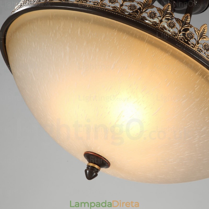 Luminária pendente rústica de 3 luzes com cúpula de vidro