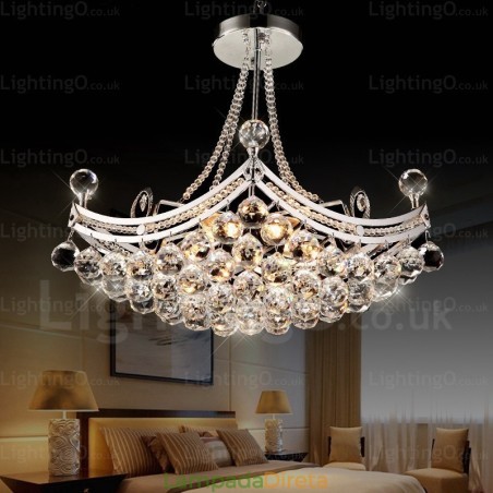 Luminária pendente moderna contemporânea de 5 luzes com cúpula de cristal Luminária pendente moderna contemporânea de 5 luzes com cúpula de cristal