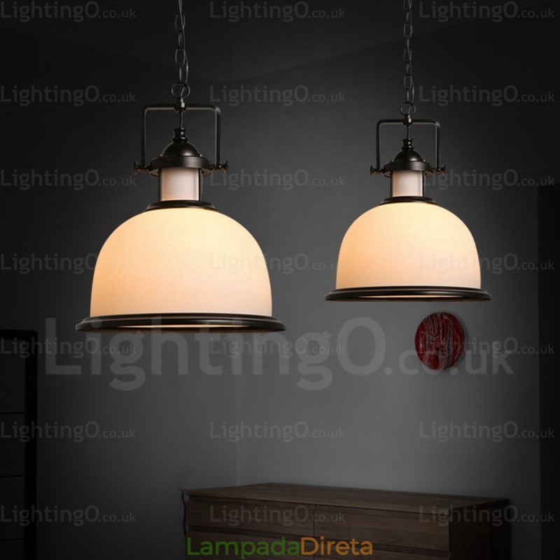 1 luz pendente rústica country com cúpula de vidro
