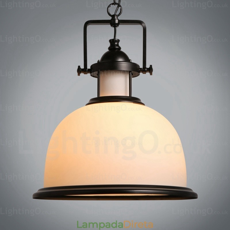 1 luz pendente rústica country com cúpula de vidro