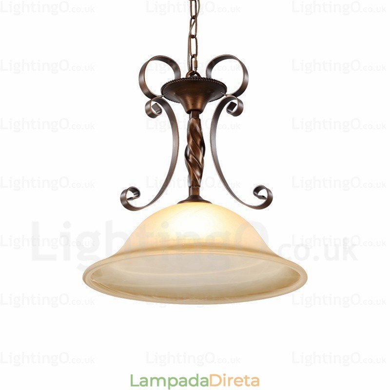 1 luz pendente rústica country com cúpula de vidro