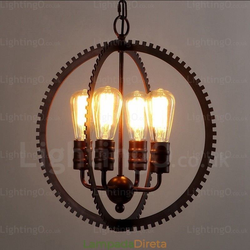 Luminária pendente retrô vintage de 4 luzes