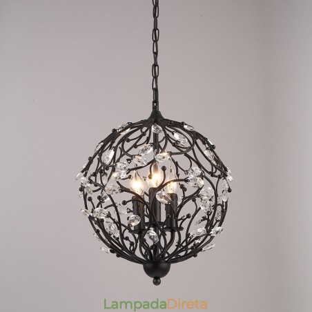 Luminária pendente de cristal globo retrô vintage com 3 luzes Luminária pendente de cristal globo retrô vintage com 3 luzes
