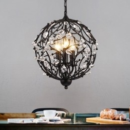 Luminária pendente de cristal globo retrô vintage com 3 luzes