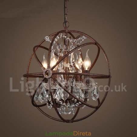 4 Diâmetro de luz 40CM Globo de cristal vintage Pintura Lustre de metal Cor enferrujada Luz pendente 4 Diâmetro de luz 40CM Globo de cristal vintage Pintura Lustre de metal Cor enferrujada Luz pendente
