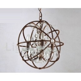 4 Diâmetro de luz 40CM Globo de cristal vintage Pintura Lustre de metal Cor enferrujada Luz pendente