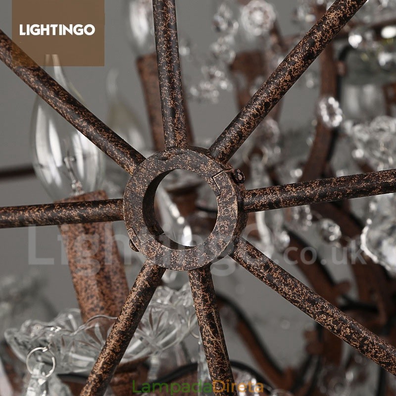 4 Diâmetro de luz 40CM Globo de cristal vintage Pintura Lustre de metal Cor enferrujada Luz pendente