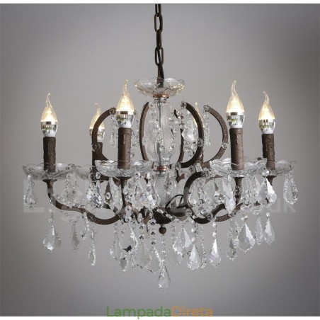 6 Diâmetro de luz 60CM Pintura de cristal vintage Lustre de metal Cor de ferro enferrujado Luz pendente