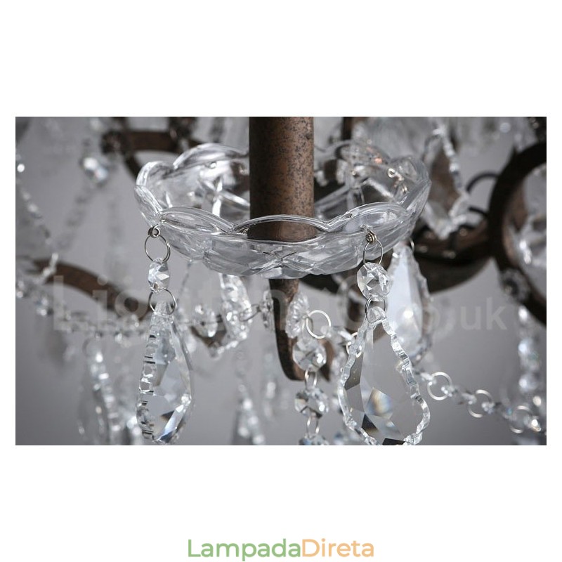 6 Diâmetro de luz 60CM Pintura de cristal vintage Lustre de metal Cor de ferro enferrujado Luz pendente