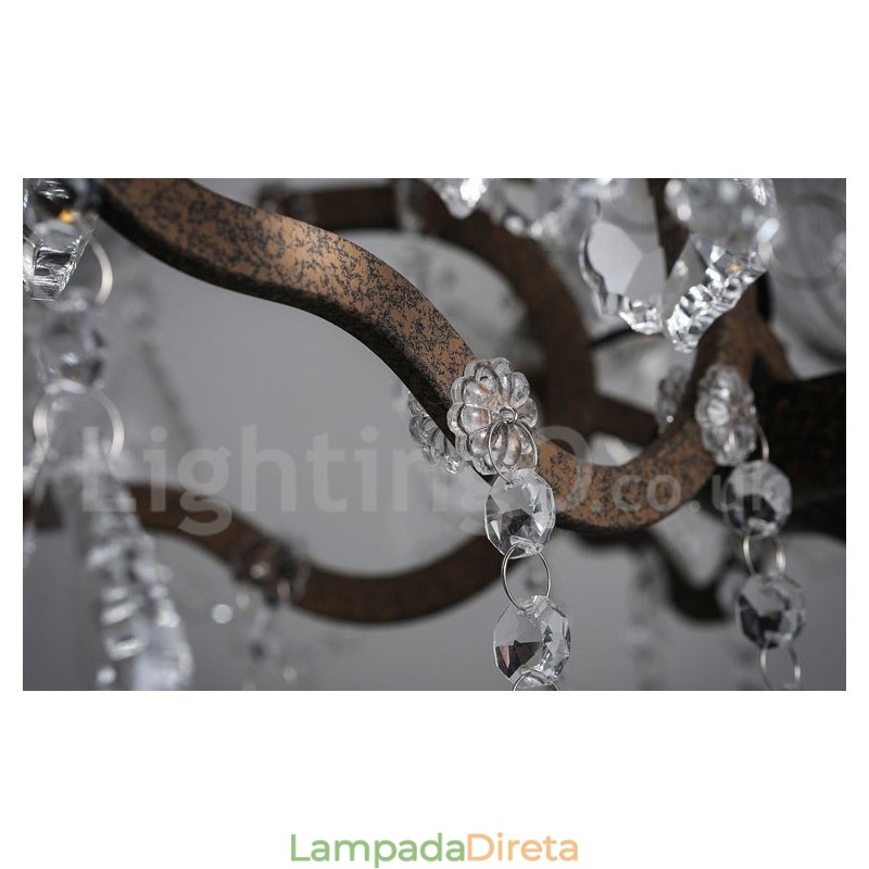 6 Diâmetro de luz 60CM Pintura de cristal vintage Lustre de metal Cor de ferro enferrujado Luz pendente